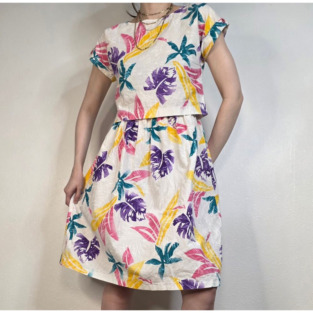 Vintgae Tropical Two Piece Dress 80s Resort Set Dress Vacation Size 3 - Picture 2 of 9